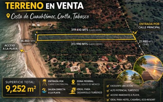 TERRENO EN VENTA CENTLA TABASCO CON ACCESO A PLAYA AZUL