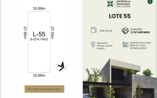 LOTE 55 EN VENTA DE 274.74 m² | JARDINES DE MAZALTEPEC