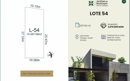 LOTE 54 EN VENTA DE 267.08 m² | JARDINES DE MAZALTEPEC
