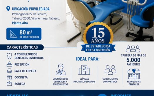 Traspaso o Renta: Clínica Dental Equipada | 15 Años de Acreditación y 5,000 Pacientes | Tabasco 2000