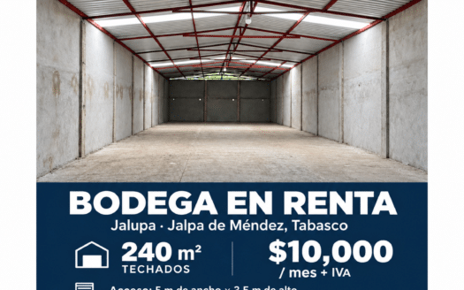 Bodega en renta de 240 m² techados en Jalupa, Jalpa de Méndez